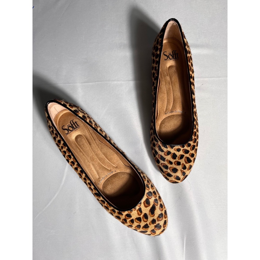 Sofft Leopard Calf Hair Low Heel Pumps Comfort Shoes Women's 9.5M Leathe